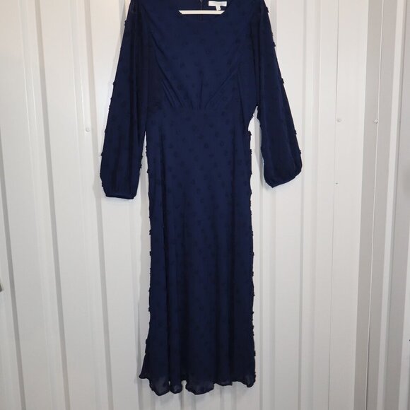 Anthropologie Eri+Ali Womens Michaela Dot Textured Midi Dress Blue Size 14 Lined - Picture 2 of 9